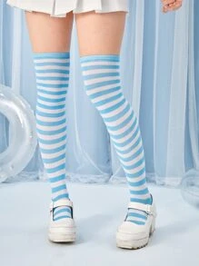 ROMWE Vớ thủy thủ đoàn nữ - Xanh và trắng - Xem 2