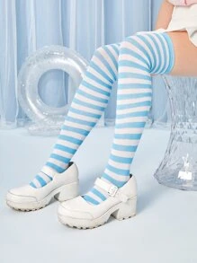 ROMWE Vớ thủy thủ đoàn nữ - Xanh và trắng - Xem 3