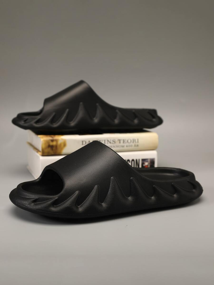 男士單帶極簡黑色拖鞋 - 黑色 - 查看 1