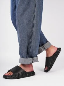 男士單帶極簡黑色拖鞋 - 黑色 - 查看 6