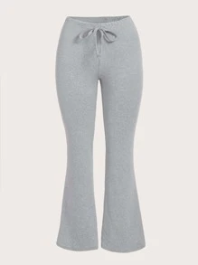 ROMWE Plus Knot Waist Flare Leg Pants - Light Grey - View 5