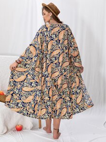 Rusttydustty Plus Paisley Print Belted Kimono - Navy Blue - View 2