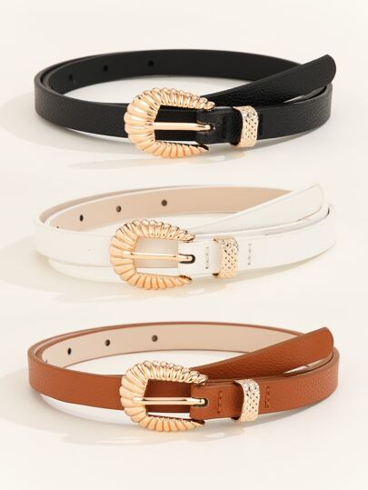 3 pièces Ceinture À Boucle Texturé