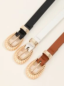 3入組紋理質感搭扣腰帶 - 彩色 - 查看 3