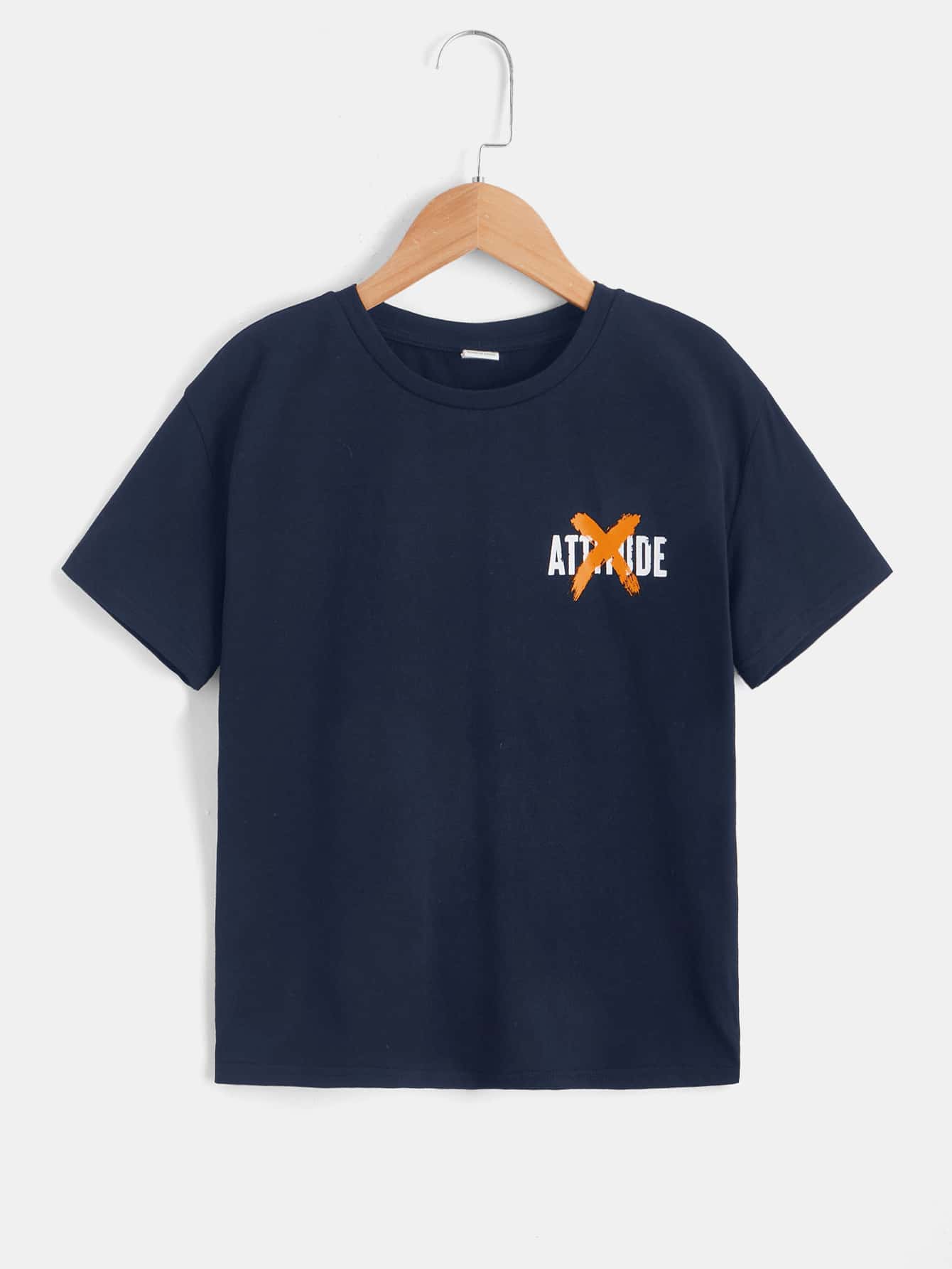 SHEIN Garçon T-shirt graphique de slogan - Bleu marine - Voir 2