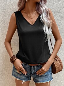 SHEIN LUNE Áo khoác và áo lót dành cho xe tăng nữ Lộ Lưng Tương phản ren Hội Chữ thập màu trơn Giải trí - màu đen - Xem 3