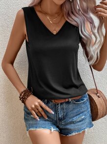 SHEIN LUNE Áo khoác và áo lót dành cho xe tăng nữ Lộ Lưng Tương phản ren Hội Chữ thập màu trơn Giải trí - màu đen - Xem 1