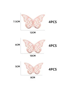 12pcs Hollow Out Butterfly Wall Sticker, Modern Paper Self Adhesive 3D Butterfly Wall Decoration For Home - Rose Gold - View 3