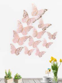 12pcs Hollow Out Butterfly Wall Sticker, Modern Paper Self Adhesive 3D Butterfly Wall Decoration For Home - Rose Gold - View 4