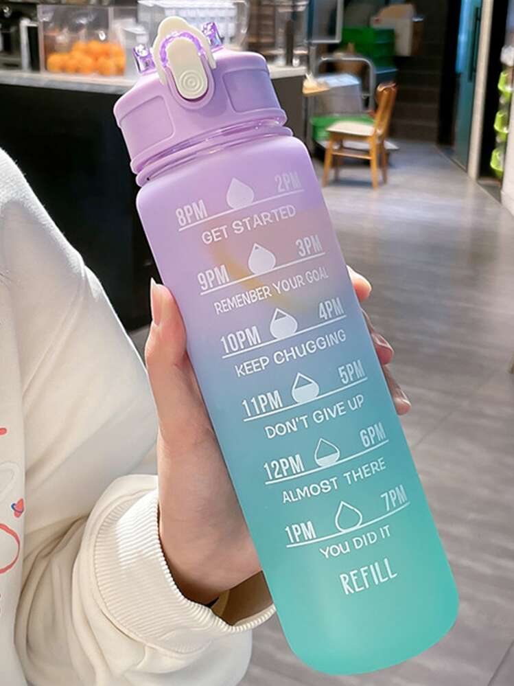 1 pièce 750ml Bouteille D'eau , Moderne Dégradé À Lettres Bouteille À Boire Pour Domicile Et Voyage , Retour à l'école Fournitures - Prune - Voir 1