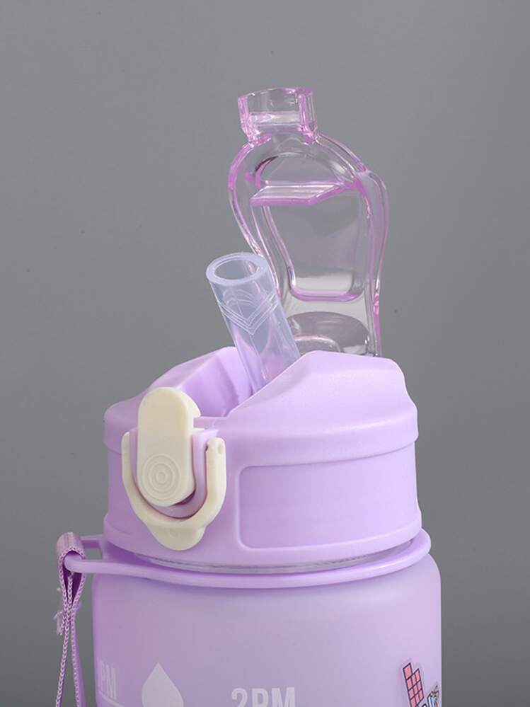 1 pièce 750ml Bouteille D'eau , Moderne Dégradé À Lettres Bouteille À Boire Pour Domicile Et Voyage , Retour à l'école Fournitures - Prune - Voir 3