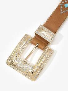 水鑽裝飾皮帶 - 駝色 - 查看 4