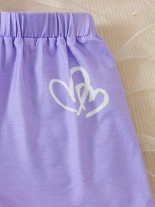 SHEIN Leap Crew Tween Girl Eyelash & Slogan Graphic PJ Set - Violet Purple - View 4