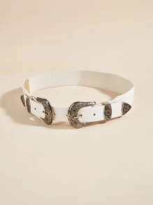 1入組女士西部風格牛仔女孩雙搭扣彈力腰皮帶,適用於派對和日常使用 - 白色 - 查看 4