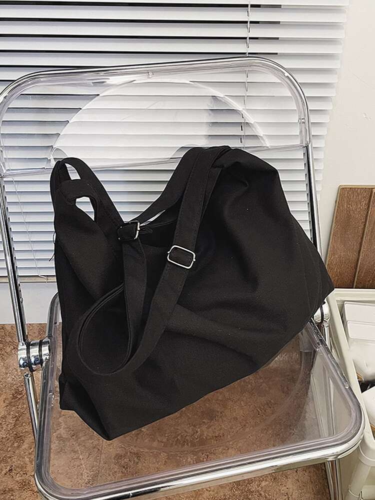 Men Minimalist Canvas Hobo Bag, Handbag Schoolbag Sling Bag Sport Bag for High School University Student for Travel College School - Black - View 2