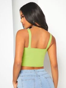 SHEIN BAE Cut Out Front Cami Knit Top - Lime Green - View 2