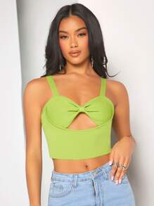 SHEIN BAE Cut Out Front Cami Knit Top - Lime Green - View 3