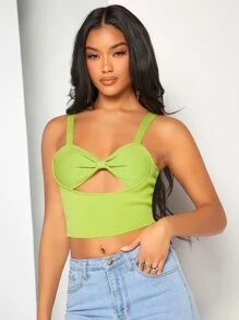 SHEIN BAE Cut Out Front Cami Knit Top - Lime Green - View 7