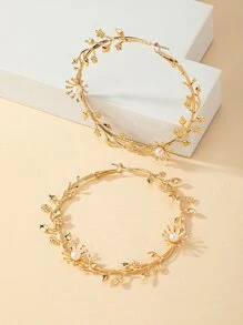 Faux Pearl & Leaf Decor Hoop Earrings