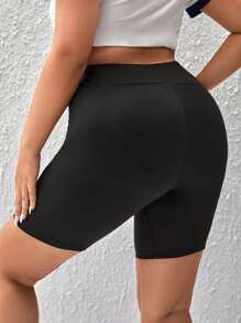 SHEIN EZwear Shorts biker unicolor tejido de canalé - Negro - Ver 5