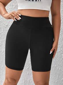SHEIN EZwear Shorts biker unicolor tejido de canalé - Negro - Ver 2