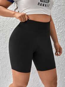 SHEIN EZwear Shorts biker unicolor tejido de canalé - Negro - Ver 3