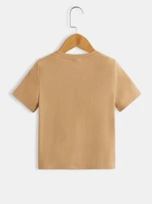 SHEIN Áo thun rộng rãi thông thường dành cho chàng trai trẻ với thiết kế ép kiểu Anh thoải mái - Lạc đà - Xem 2