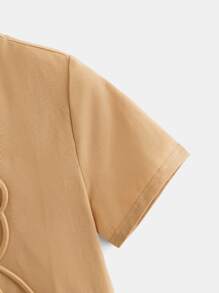 SHEIN Áo thun rộng rãi thông thường dành cho chàng trai trẻ với thiết kế ép kiểu Anh thoải mái - Lạc đà - Xem 5