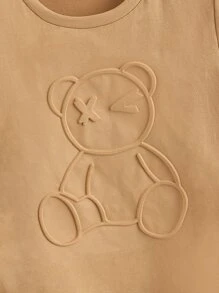 SHEIN Áo thun rộng rãi thông thường dành cho chàng trai trẻ với thiết kế ép kiểu Anh thoải mái - Lạc đà - Xem 4