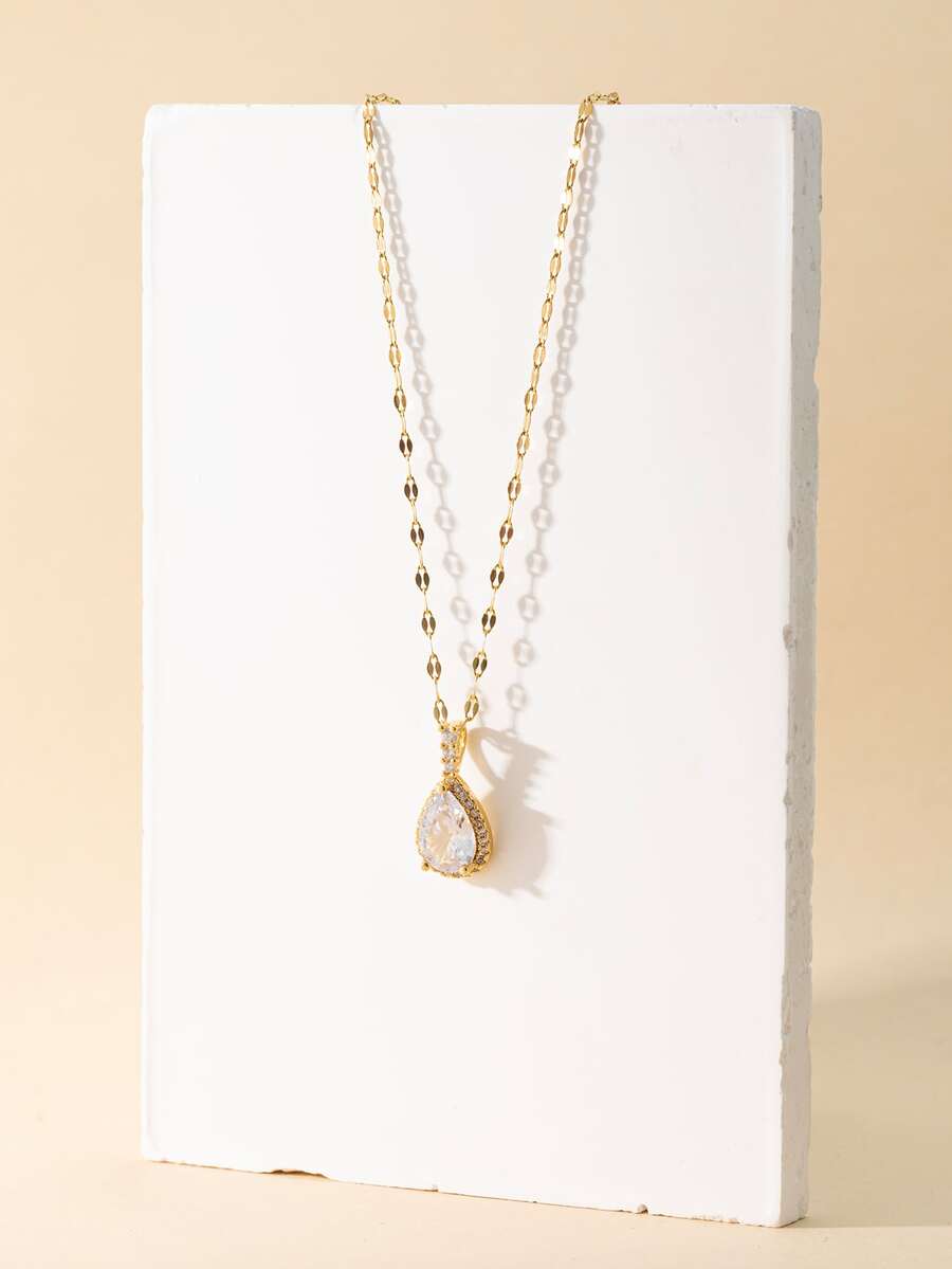 方晶鋯石水滴吊墜項鏈