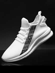 男士字母圖案前繫帶運動鞋 - 白色 - 查看 1