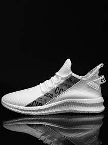 男士字母圖案前繫帶運動鞋 - 白色 - 查看 2