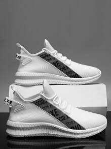 男士字母圖案前繫帶運動鞋 - 白色 - 查看 3