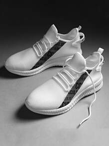 男士字母圖案前繫帶運動鞋 - 白色 - 查看 4