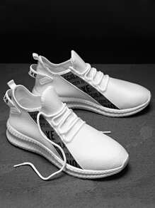 男士字母圖案前繫帶運動鞋 - 白色 - 查看 5