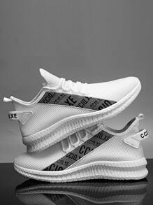 男士字母圖案前繫帶運動鞋 - 白色 - 查看 6