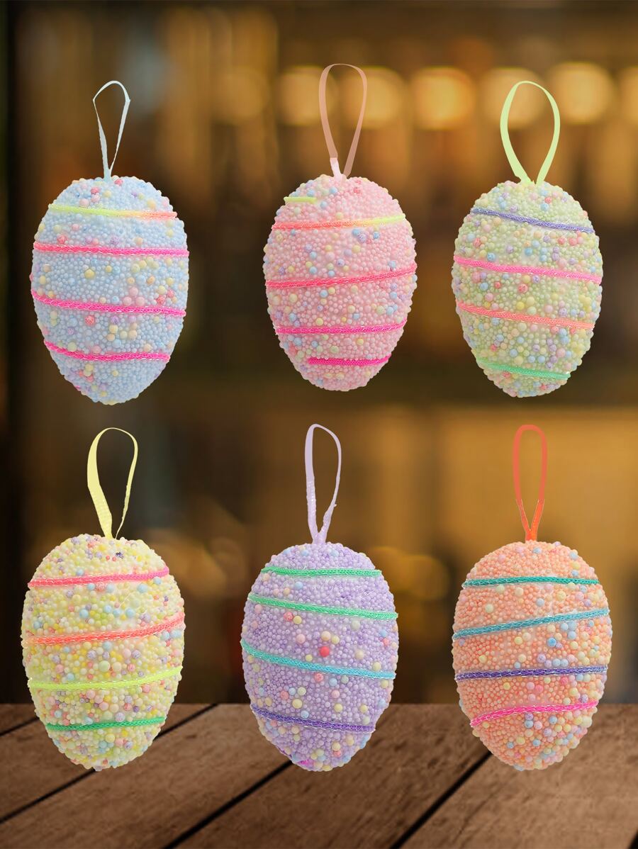 6入組條紋蛋設計裝飾彩色掛飾適合節日裝飾 - 彩色 - 查看 1