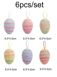 6入組條紋蛋設計裝飾彩色掛飾適合節日裝飾 - 彩色 - 查看 3
