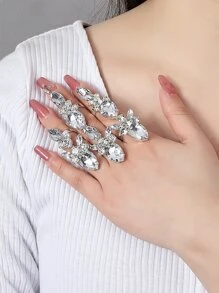 3pcs/set Rhinestone Decor Mittens Ring - Silver - View 1