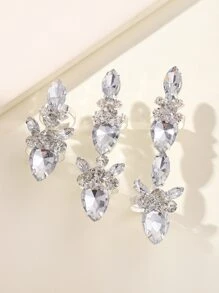 3pcs/set Rhinestone Decor Mittens Ring - Silver - View 3