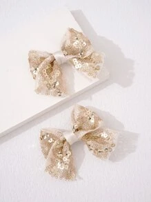 2pcs Toddler Girls Sequin Bow Decor Hair Clip