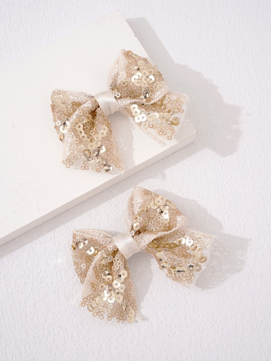 2pcs Toddler Girls Sequin Bow Decor Hair Clip