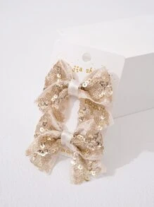 2pcs Toddler Girls Sequin Bow Decor Hair Clip
