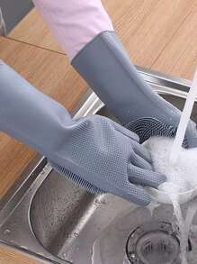 矽膠手套,男女廚房洗碗清潔手套灰色1個