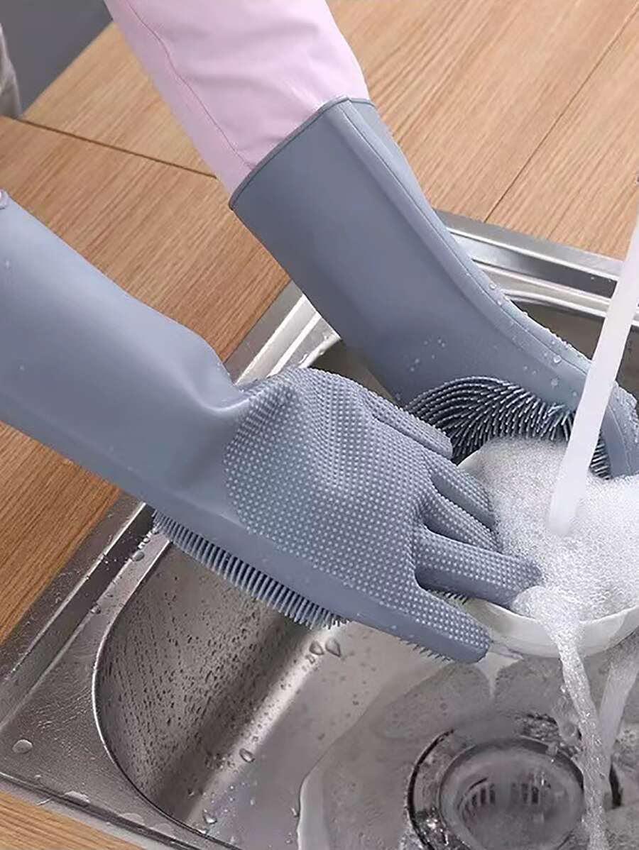 矽膠手套,男女廚房洗碗清潔手套灰色1個