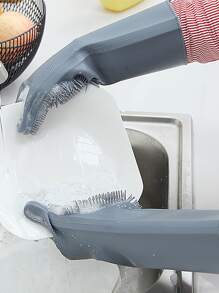 矽膠手套,男女廚房洗碗清潔手套灰色1個