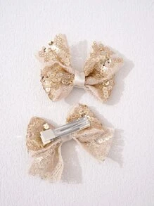 2pcs Toddler Girls Sequin Bow Decor Hair Clip