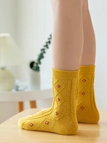 Niñas Calcetines de tripulación con patrón floral - Amarillo - Ver 3