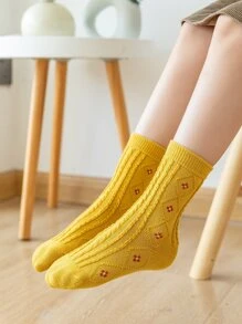 Niñas Calcetines de tripulación con patrón floral - Amarillo - Ver 4