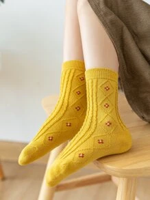Niñas Calcetines de tripulación con patrón floral - Amarillo - Ver 7
